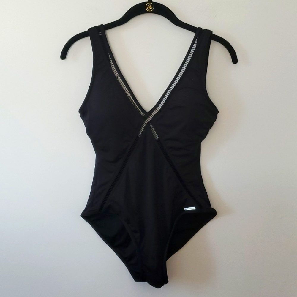 Michael Kors Black One Piece Swimsuit "Cruise" Plunge Cut about sz 10